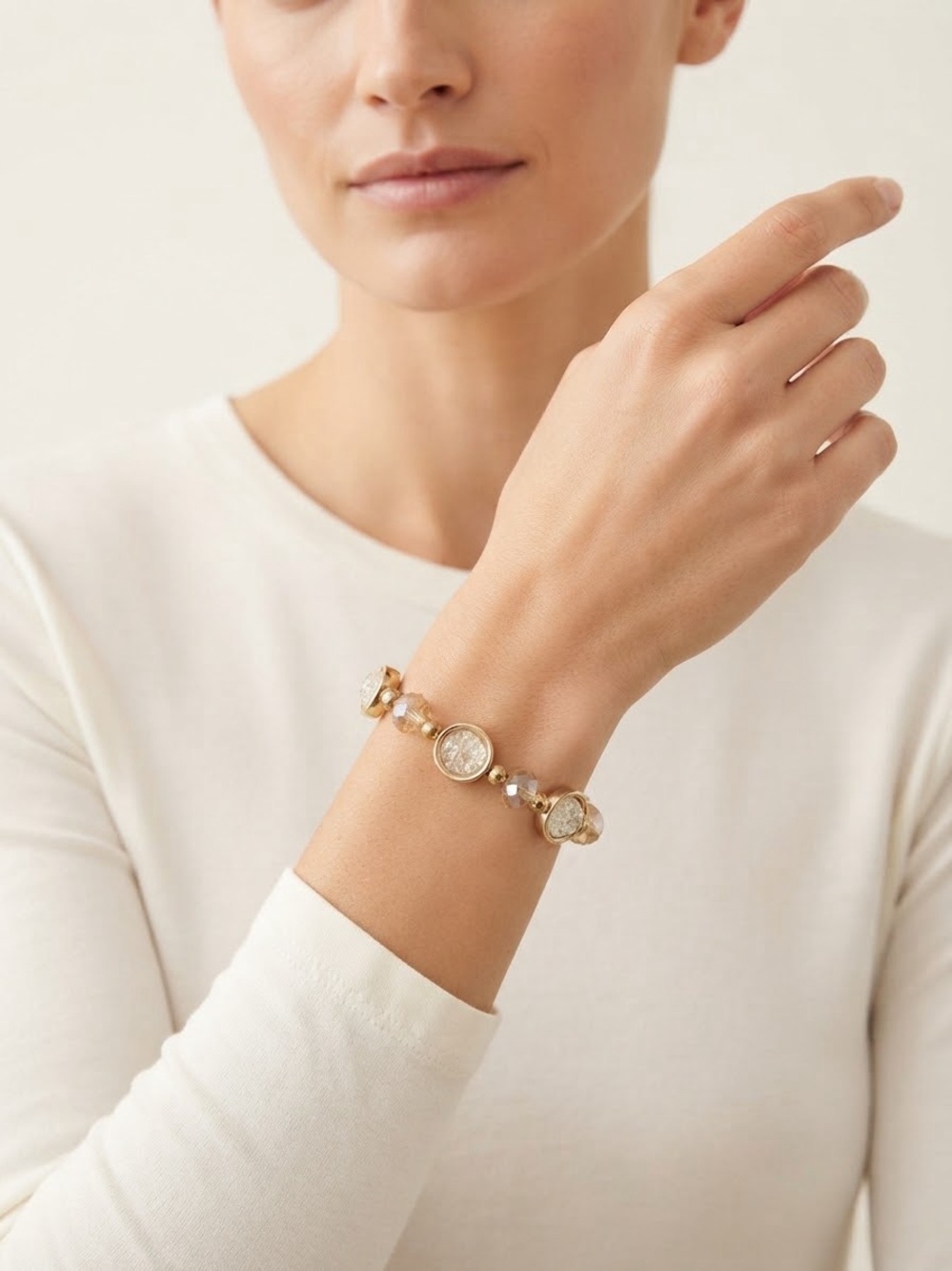 Gold Crystal Bead Bracelet - Women Jewelry